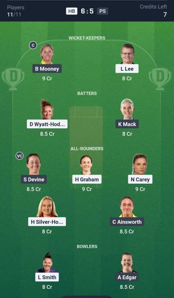 HB-W vs PS-W Dream11 Prediction team
